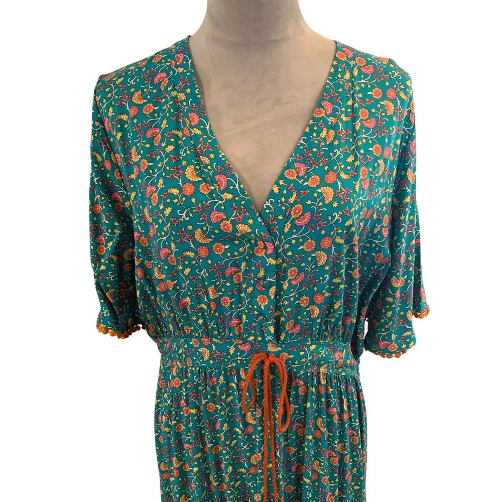 Bohemian Peasant Maxi Dress Romantic Floral Flowy Whimsical Womens SZ XL - Picture 2 of 10